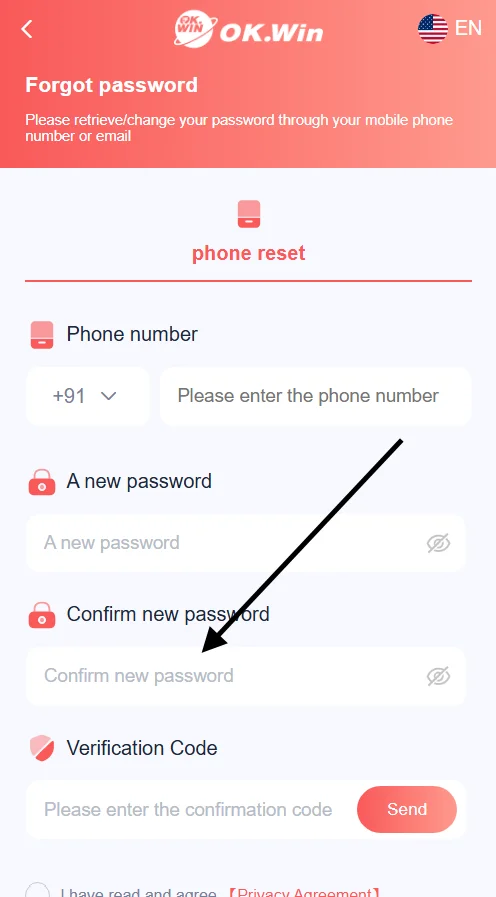 confirm new password