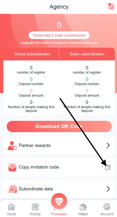 copy the ok win invite code