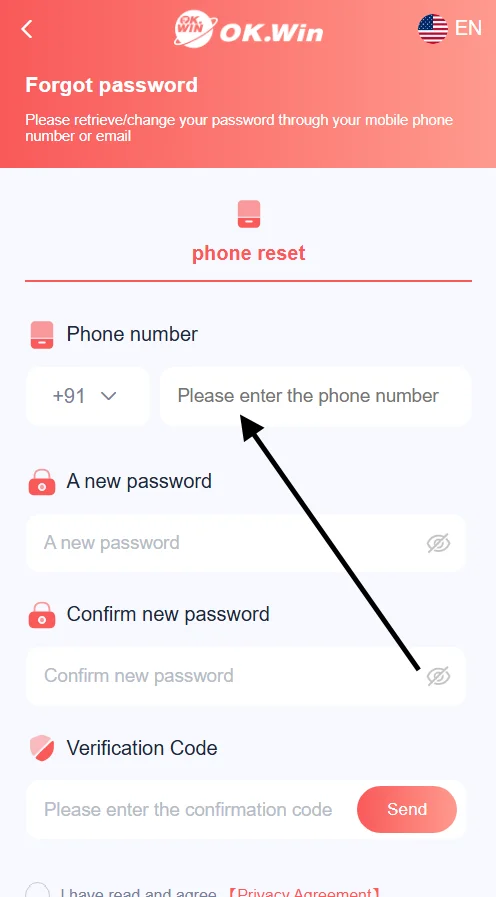 enter the registered phone number