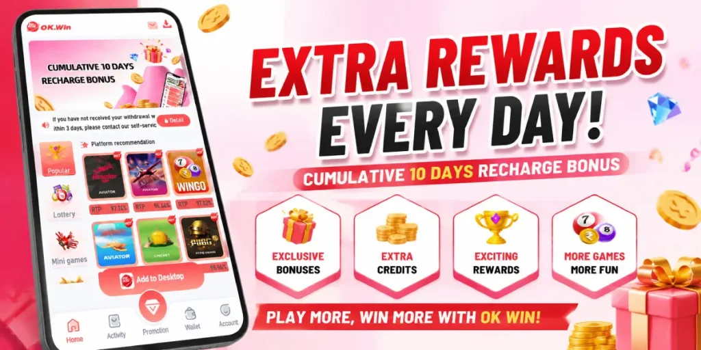 You can get free recharge on ok win